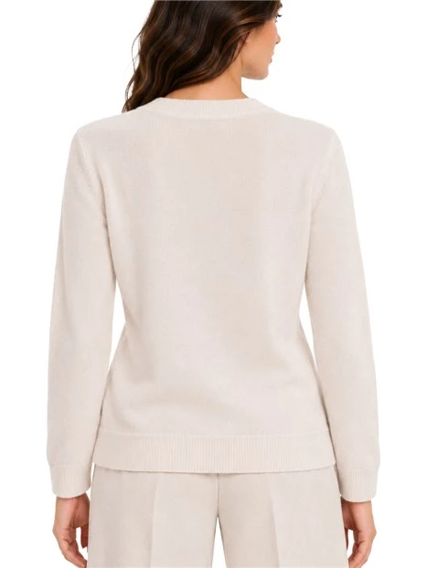 MAGLIA GIROCOLLO IN FILATO DI LANA E CASHMERE CON DETTAGLI A COSTINE DONNA AVORIO