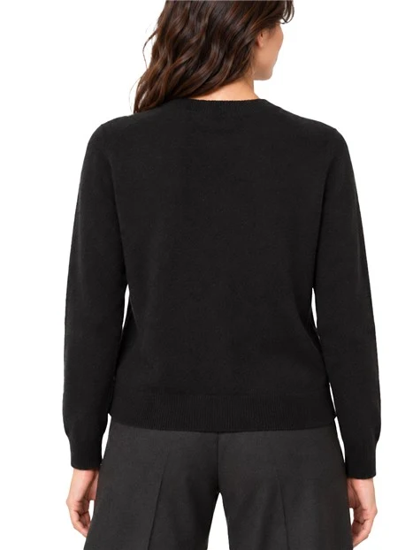 MAGLIA GIROCOLLO IN FILATO DI LANA E CASHMERE CON DETTAGLI A COSTINE DONNA NERO