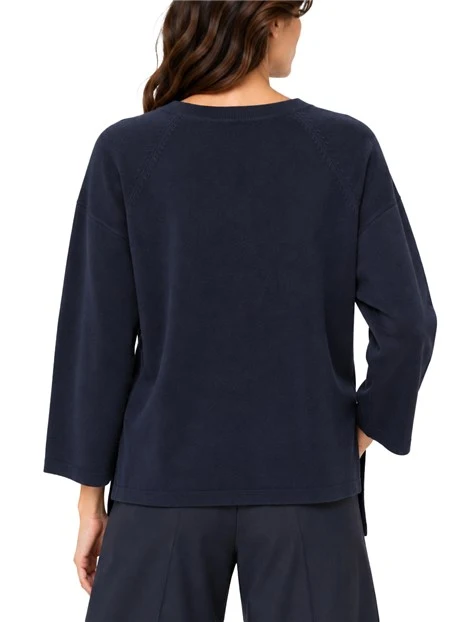 MAGLIA GIROCOLLO  IN VISCOSA STRETCH CON FONDO ASIMMETRICO DONNA BLU