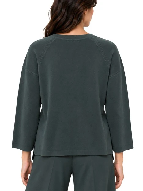 MAGLIA GIROCOLLO  IN VISCOSA STRETCH  CON FONDO ASIMMETRICO DONNA VERDE SCURO