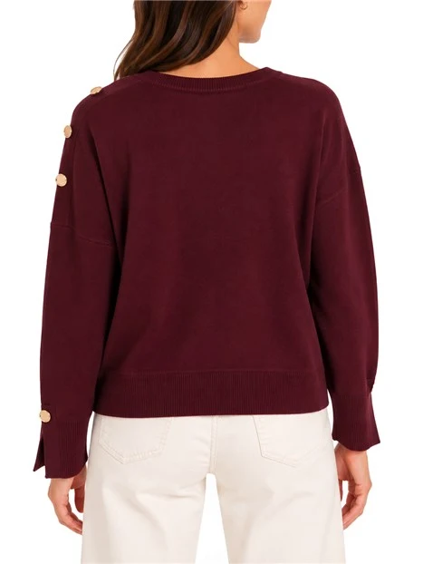 MAGLIA DONNA IN VISCOSA STRETCH CON BOTTONI DORATI SULLA SPALLA DONNA BORDEAUX