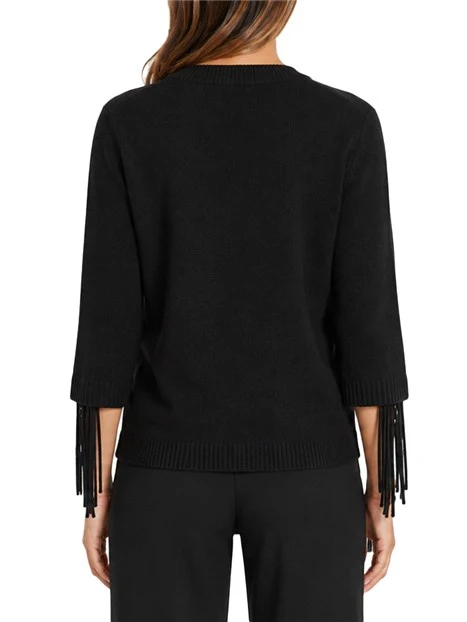 MAGLIA GIROCOLLO IN MISTO VISCOSA STRETCH CON FRANGE DONNA NERO