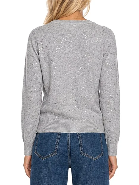 MAGLIA SCOLLO A V IN MISTO LANA CON LUREX E PAILLETTES DONNA GRIGIO