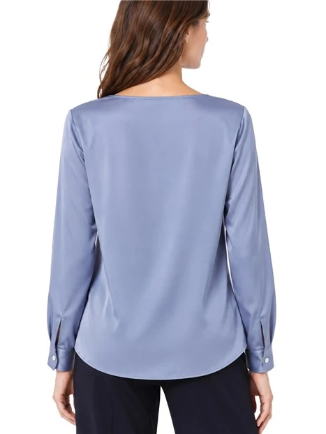 BLUSA IN RASO STRETCH CON SCOLLO A BARCHETTA DONNA VIOLA