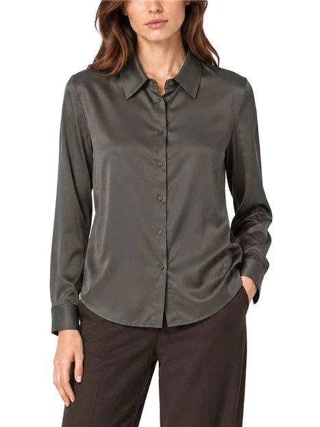CAMICIA FLUIDA IN RASO LEGGERO STRETCH CON FONDO STONDATO DONNA VERDE