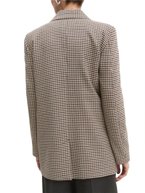 BLAZER MONOPETTO IN TESSUTO STRETCH CON STAMPA FANTASIA DONNA MARRONE