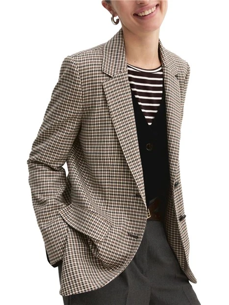 BLAZER MONOPETTO IN TESSUTO STRETCH CON STAMPA FANTASIA DONNA MARRONE