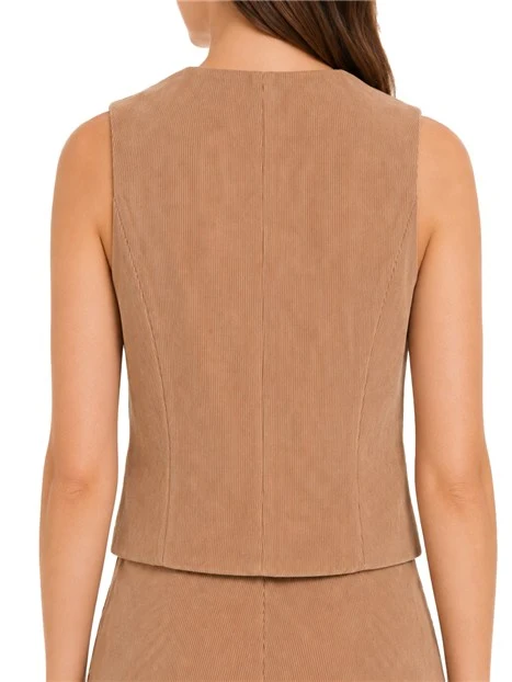 GILET IN VELLUTO A COSTE CON SCOLLO A V DONNA MARRONE