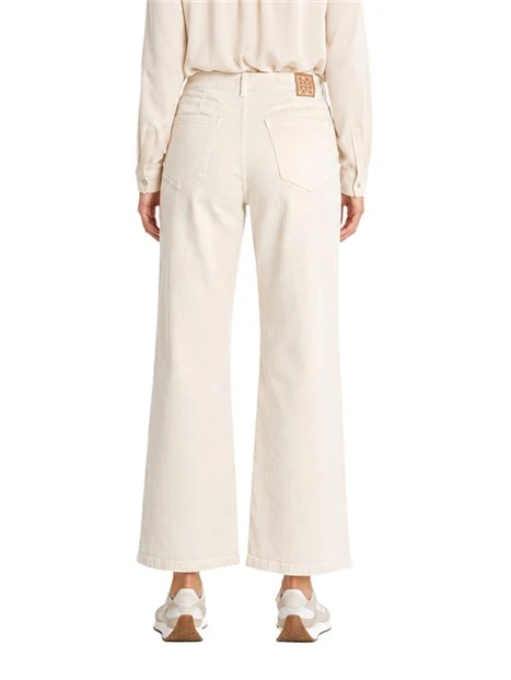 PANTALONE PALAZZO IN GABARDINA STRETCH 5 TASCHE DONNA AVORIO