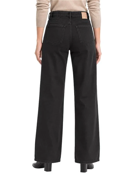 PANTALONI PALAZZO IN GABARDINA STRETCH CON TASCHE APPLICATE DONNA NERO
