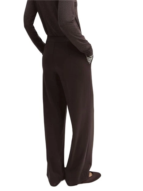 PANTALONI PALAZZO IN JERSEY STRETCH CON CHIUSURA BOTTONE A PRESSIONE DONNA MARRONE