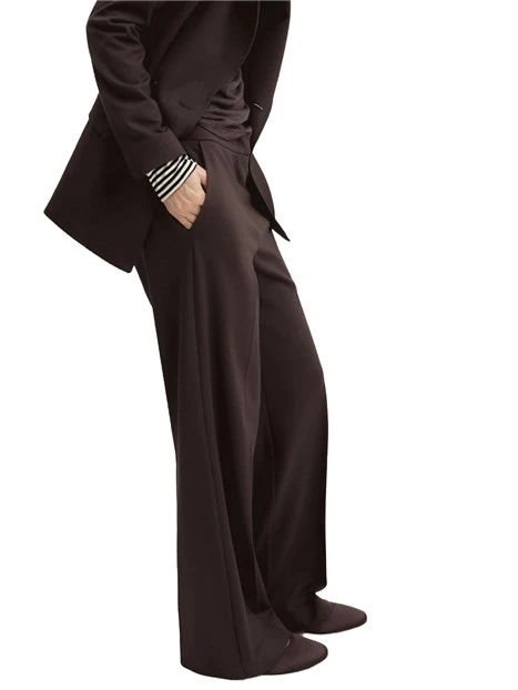 PANTALONI PALAZZO IN JERSEY STRETCH CON CHIUSURA BOTTONE A PRESSIONE DONNA MARRONE