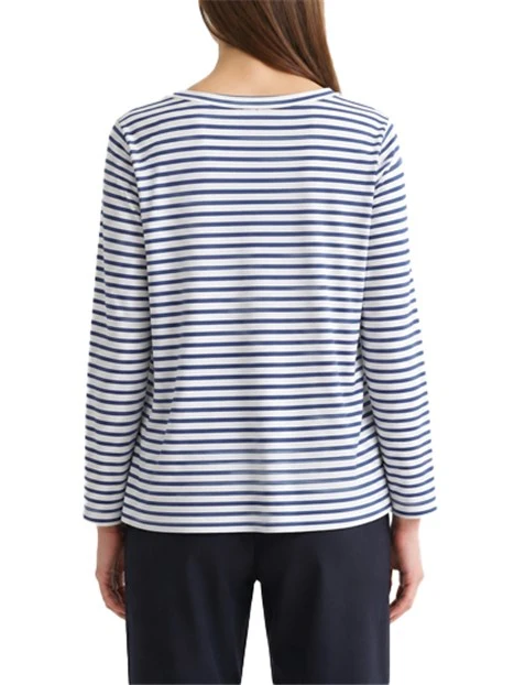T-SHIRT MANICA TRE QUARTI IN JERSEY DI VISCOSA STRETCH E SCOLLO STONDATO DONNA BLU