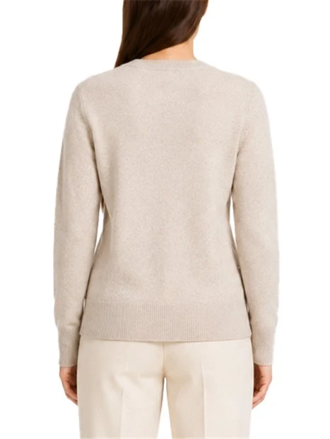 MAGLIA GIROCOLLO IN FILATO DI LANA E CASHMERE CON DETTAGLI A COSTINE DONNA BEIGE