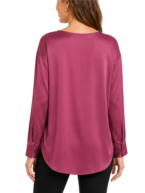 BLUSA IN RASO STRETCH CON SCOLLO A BARCHETTA DONNA BORDEAUX