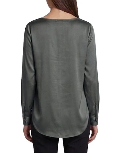 BLUSA IN RASO STRETCH CON SCOLLO A BARCHETTA DONNA VERDE