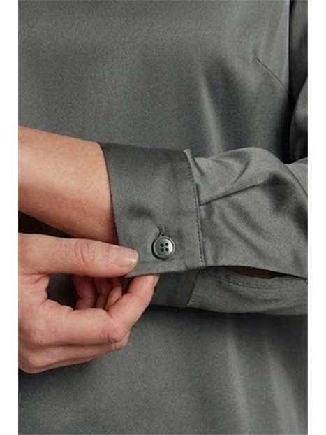 BLUSA IN RASO STRETCH CON SCOLLO A BARCHETTA DONNA VERDE