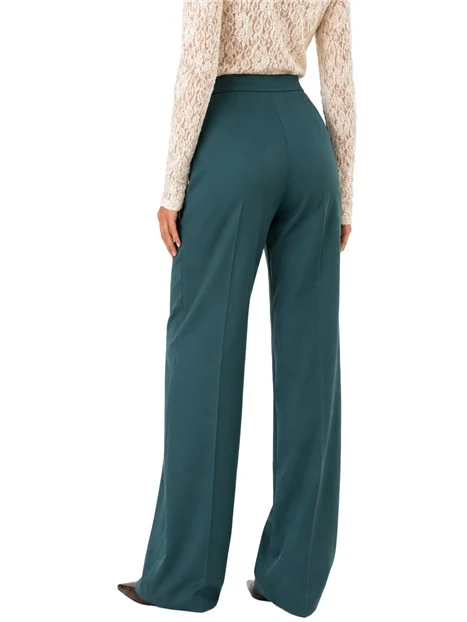 PANTALONI PALAZZO IN RASO CON FINITURA OPACA DONNA VERDE SCURO