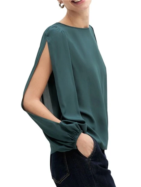 BLUSA IN CRÊPE DI VISCOSA CON MANICHE APERTE E SCOLLO A BARCA DONNA VERDE