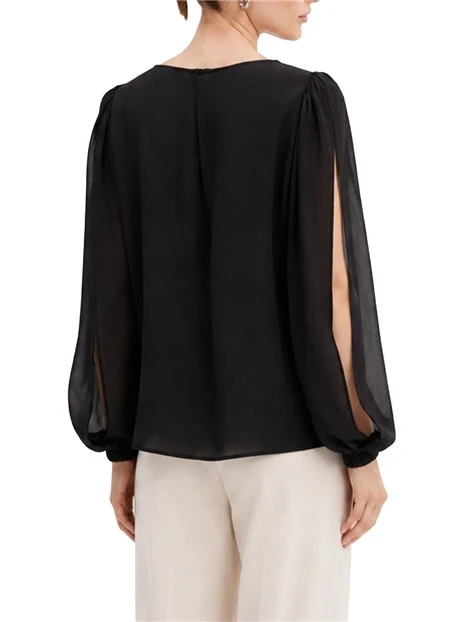BLUSA IN CRÊPE DI VISCOSA CON MANICHE APERTE E SCOLLO A BARCA DONNA NERO