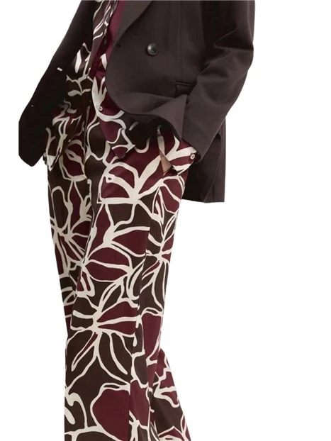 PANTALONI PALAZZO IN TWILL STAMPATO CON INSERTO ELASTICO DONNA MARRONE