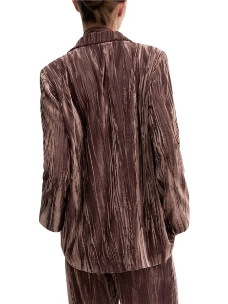 BLAZER MONOPETTO IN VELLUTO CRACKLE CON FODERA INTERNO DONNA MARRONE