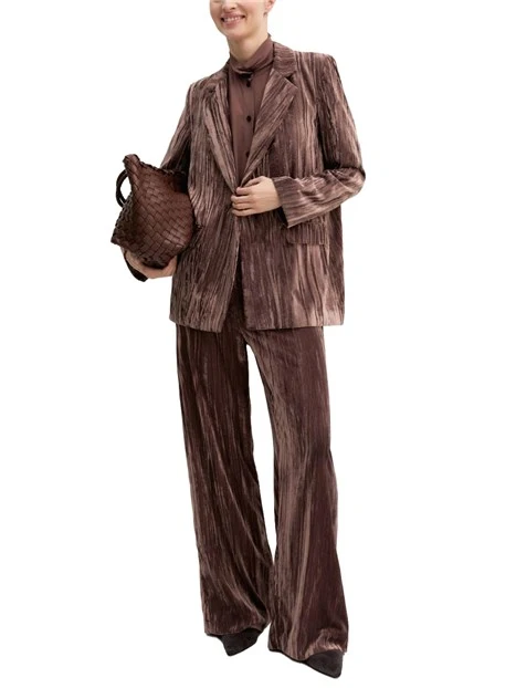 BLAZER MONOPETTO IN VELLUTO CRACKLE CON FODERA INTERNO DONNA MARRONE