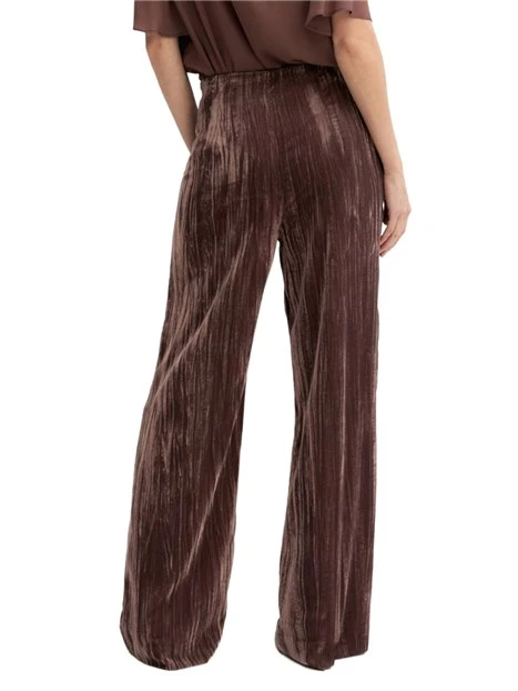 PANTALONI PALAZZO IN VELLUTO CRACKLE CON VITA ALTA DONNA MARRONE