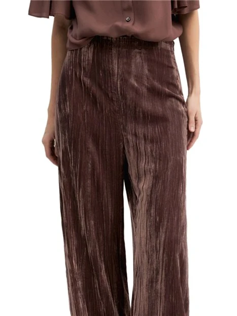 PANTALONI PALAZZO IN VELLUTO CRACKLE CON VITA ALTA DONNA MARRONE
