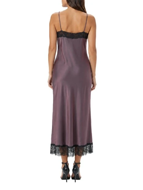 VESTITO LUNGO CON BORDO IN PIZZO E SPALLINE SOTTILI DONNA MARRONE