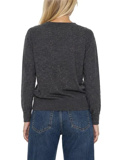 MAGLIA SCOLLO A V IN MISTO LANA CON LUREX E PAILLETTES DONNA GRIGIO SCURO