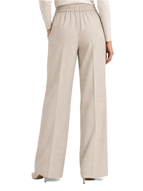 PANTALONI PALAZZO IN FLANELLA MISTO LANA CON ORLO ALTO DONNA BIANCO