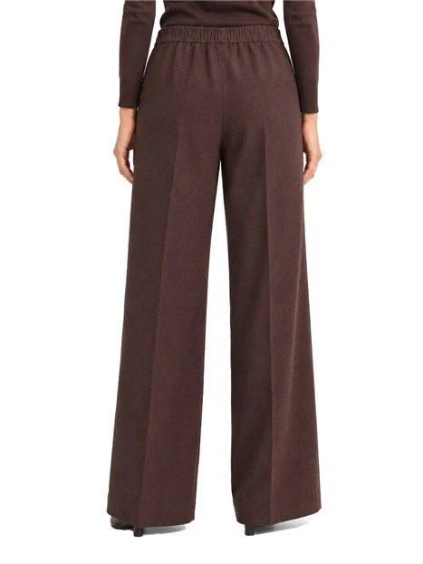 PANTALONI PALAZZO IN FLANELLA MISTO LANA CON ORLO ALTO DONNA BORDEAUX