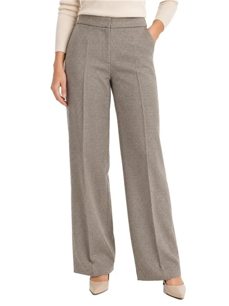 PANTALONI PALAZZO IN JERSEY DI MISTO COTONE STRETCH CON LAVORAZIONE JACQUARD DONNA MARRONE