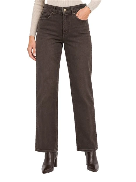 PANTALONI PALAZZO IN TWILL  DI MISTO COTONE STRETCH DONNA MARRONE
