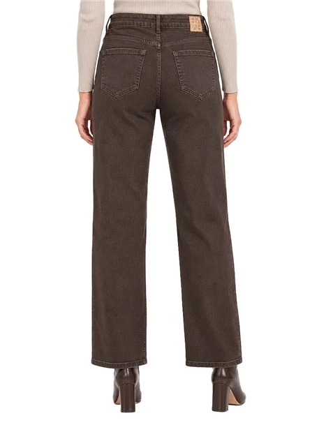 PANTALONI PALAZZO IN TWILL  DI MISTO COTONE STRETCH DONNA MARRONE