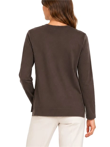 T-SHIRT MANICA LUNGA CON LOGO EMME RICAMATO DONNA MARRONE