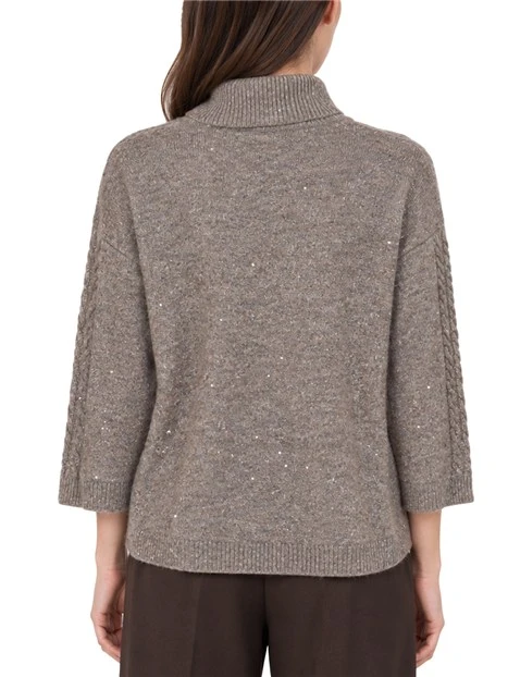 MAGLIA DOLCEVITA IN MISTO LANA CON PAILETTES E DETTAGLI A COSTINE DONNA TORTORA