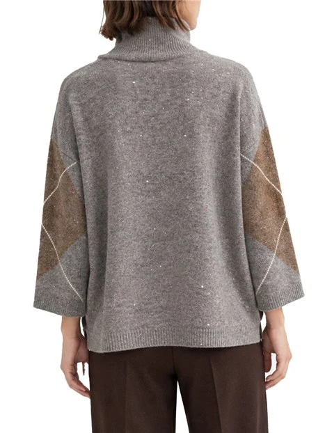 MAGLIA DOLCEVITA IN MISTO LANA CON PAILETTES E DETTAGLI A COSTINE DONNA GRIGIO