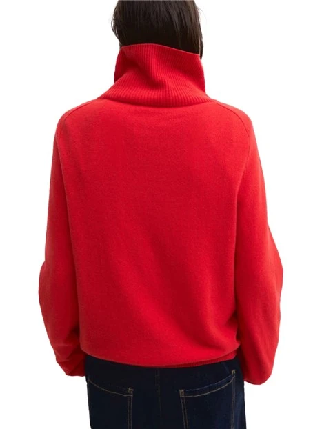 MAGLIA DOLCEVITA IN MISTO LANA E CASHMERE CON DETTAGLI A COSTINE DONNA ROSSO