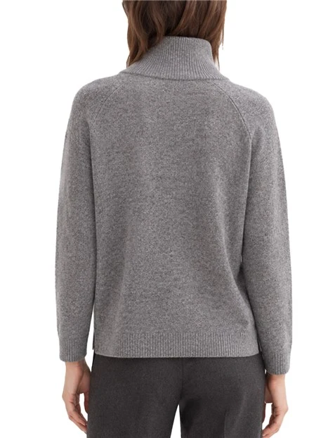 MAGLIA DOLCEVITA IN MISTO LANA E CASHMERE CON DETTAGLI A COSTINE DONNA GRIGIO