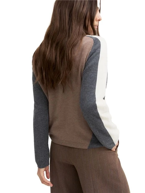 MAGLIA DOLCEVITA IN MISTO LANA E CASHMERE CON DETTAGLI A COSTINE DONNA TORTORA