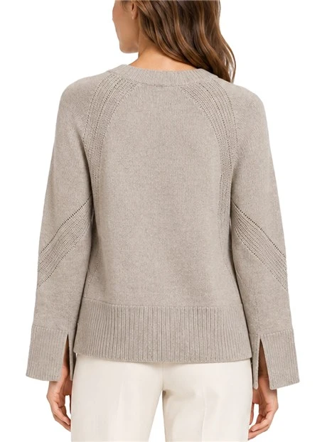 MAGLIA GIROCOLLO IN MISTO LANA MERINOS CON MANICHE RAGLAN DONNA TORTORA