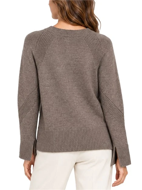 MAGLIA GIROCOLLO IN MISTO LANA MERINOS CON MANICHE RAGLAN DONNA  MARRONE
