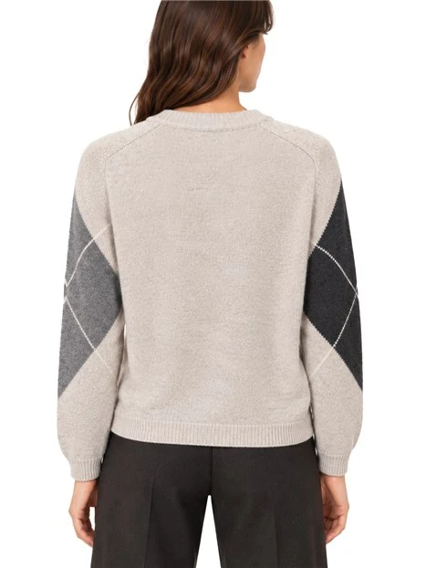 MAGLIA GIROCOLLO DONNA CON MOTIVO A ROMBI GRIGIO