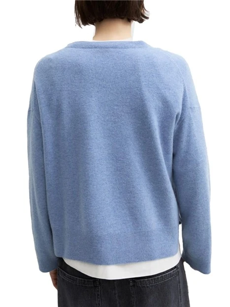 MAGLIA GIROCOLLO IN PURA LANA CON SPALLA LEGGERMENTE SCESA DONNA AZZURRO