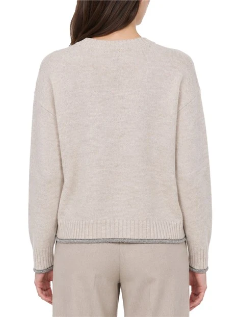 MAGLIA GIROCOLLO IN MISTO LANA CON BORDO LUREX DONNA BIANCO