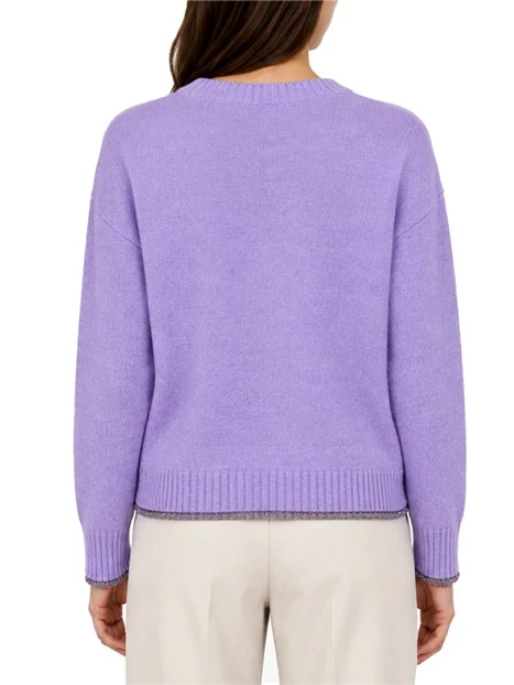 MAGLIA GIROCOLLO IN MISTO LANA CON BORDO LUREX DONNA VIOLA