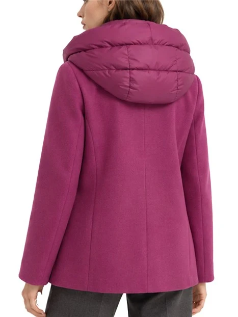 CAPPOTTO CORTO IN PANNO SOFT CON CAPPUCCIO ANTIGOCCIA RIMOVIBILE VIOLA
