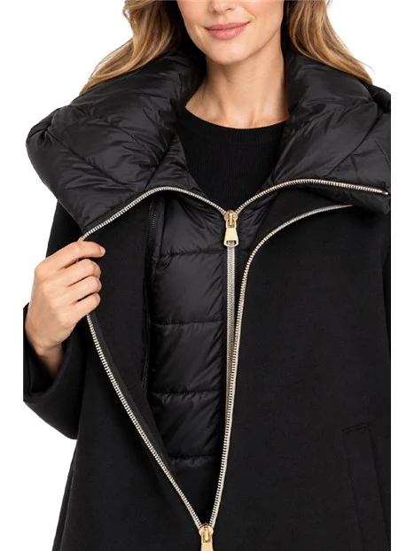 CAPPOTTO CORTO IN PANNO SOFT CON CAPPUCCIO ANTIGOCCIA RIMOVIBILE NERO